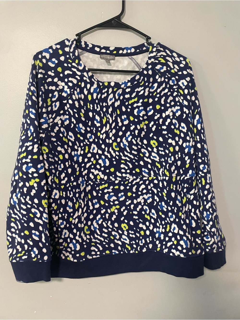 Talbots Navy Pullover with White, Blue & Lime Spot Print with pockets Large